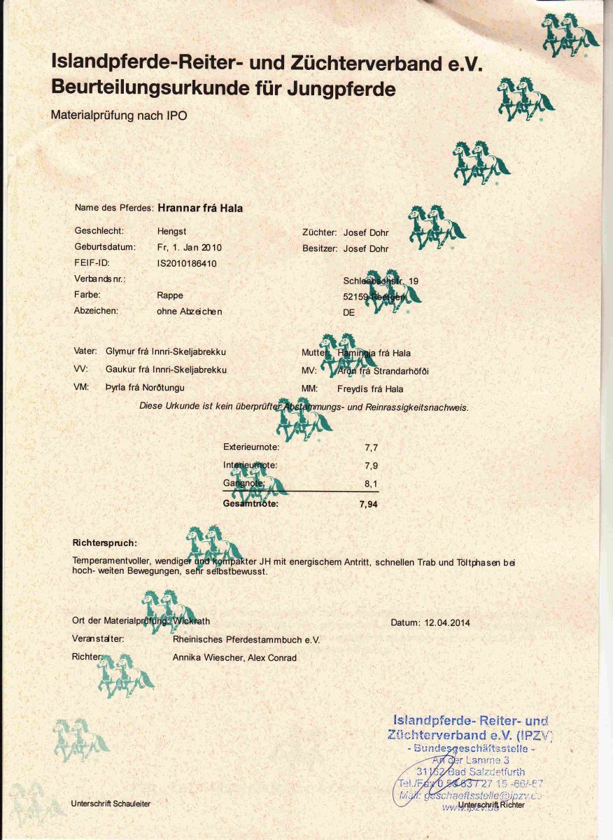 Hrannars Krurteil vierjhrig - Urkunde 2014